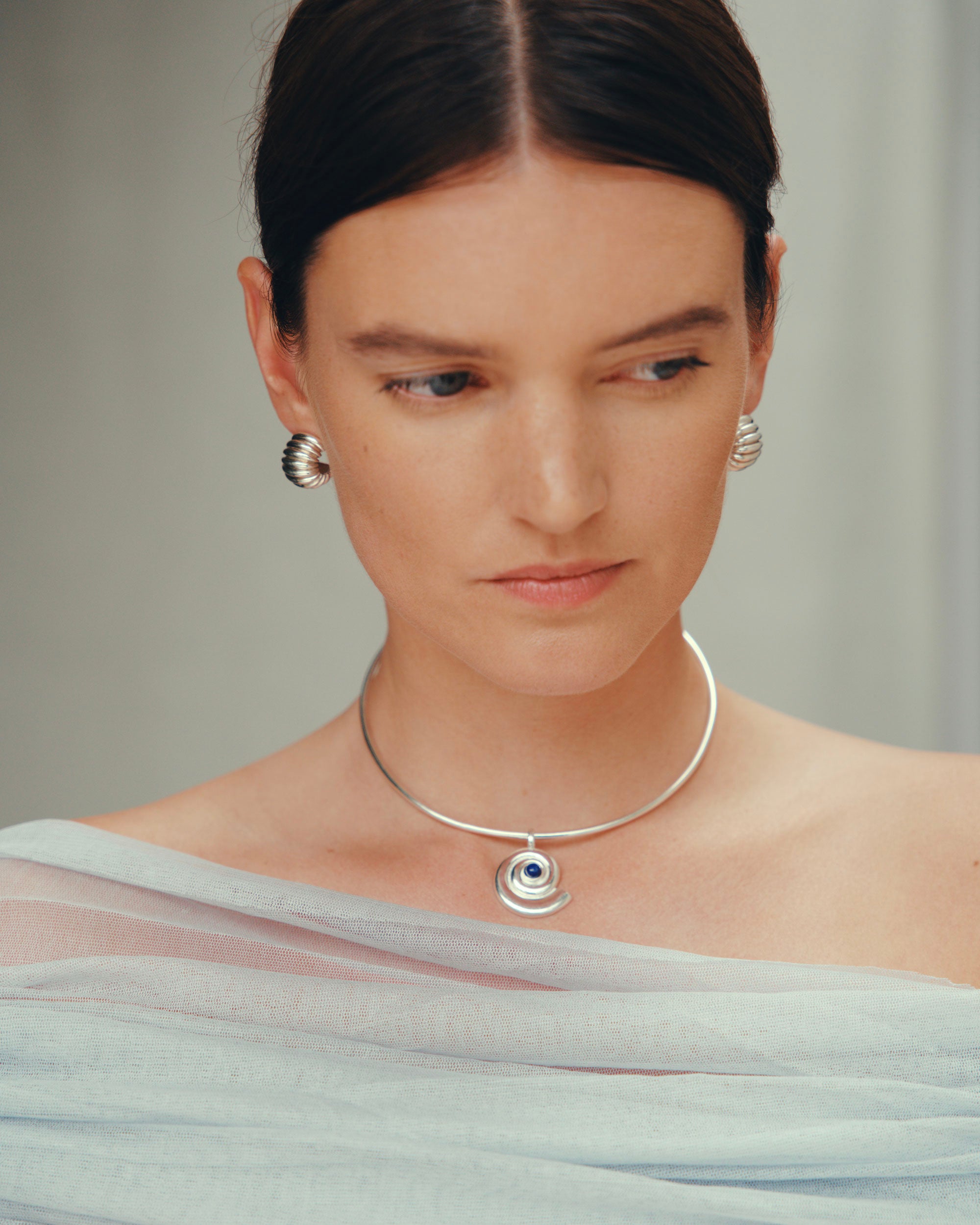 Daphine Clara hoops and Agathe choker necklace in sterling silver